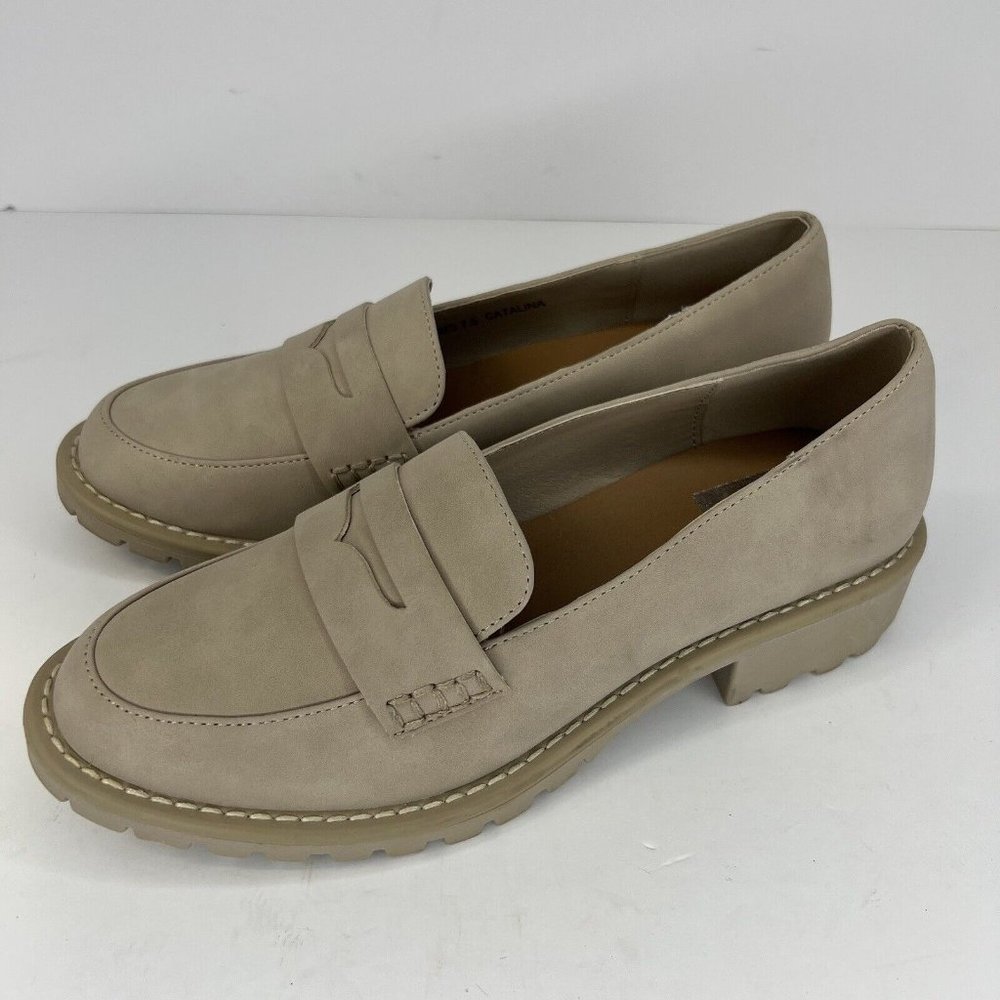 Dolce Vita DV Catalina Penny Loafer Women's Size 7.5 Beige Slip-On Chunky Heels